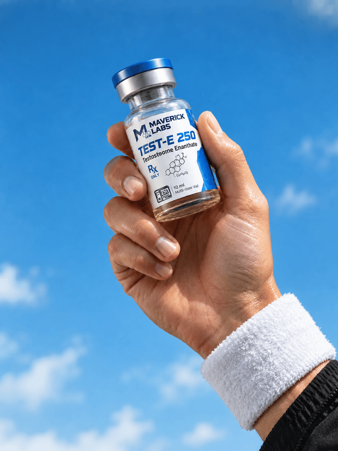 Hand holding a verified Maverick Lab Tesamoreline vial